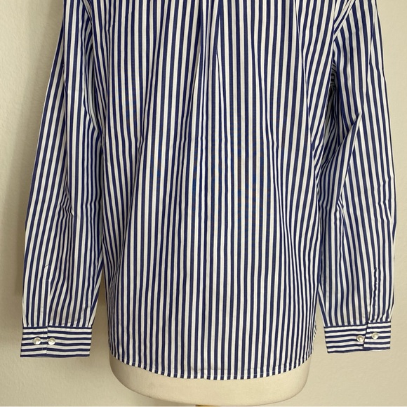 Vintage Ann Taylor Blue White Stripe Collar Button Down Long Sleeve Shirt Size L - Picture 9 of 14